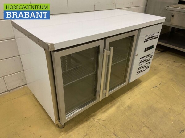 Établi réfrigéré en acier inoxydable 2 portes vitrées 1/1 GN 136 cm 230V Horeca – Image 2