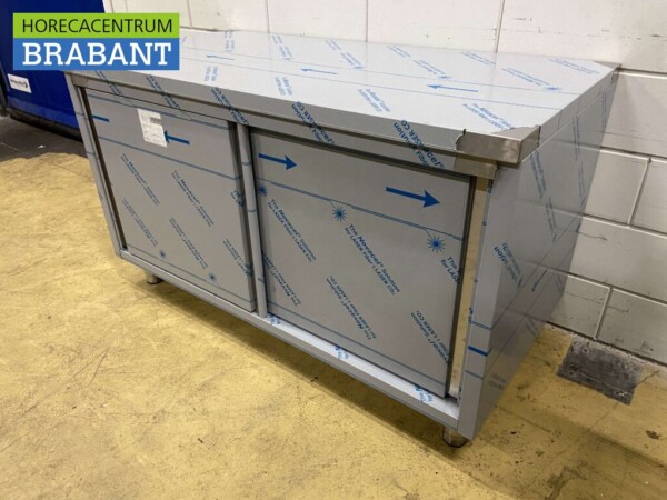 HCB armoire de travail en acier inoxydable 2 portes coulissantes Premium-line 140 cm Restauration – Image 2