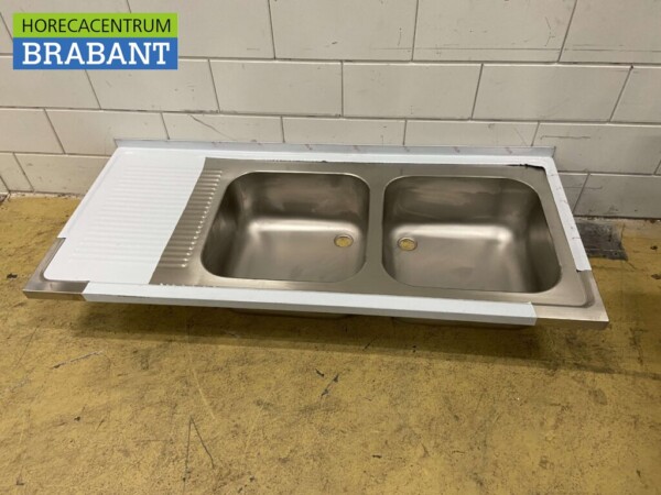 Plan de travail en acier inoxydable Double évier 160 x 70 cm Horeca