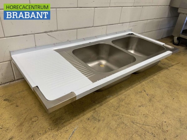 Plan de travail en acier inoxydable Double évier 160 x 70 cm Horeca – Image 2
