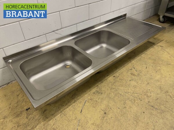 Plan de travail en acier inoxydable Double évier 200 x 70 cm Horeca – Image 2