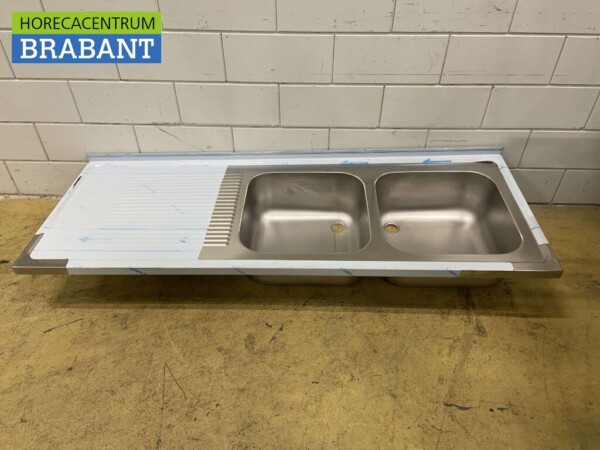 Plan de travail en acier inoxydable Double évier 190 x 70 cm Horeca