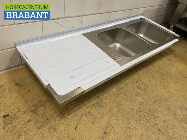 Plan de travail en acier inoxydable Double évier 190 x 70 cm Horeca – Image 2