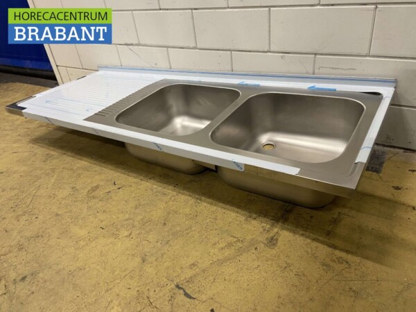 Plan de travail en acier inoxydable Double évier 190 x 70 cm Horeca – Image 3
