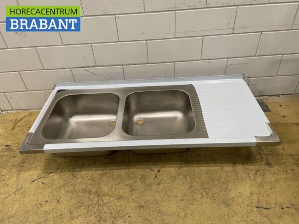 Plan de travail en acier inoxydable Double évier 160 x 70 cm Horeca