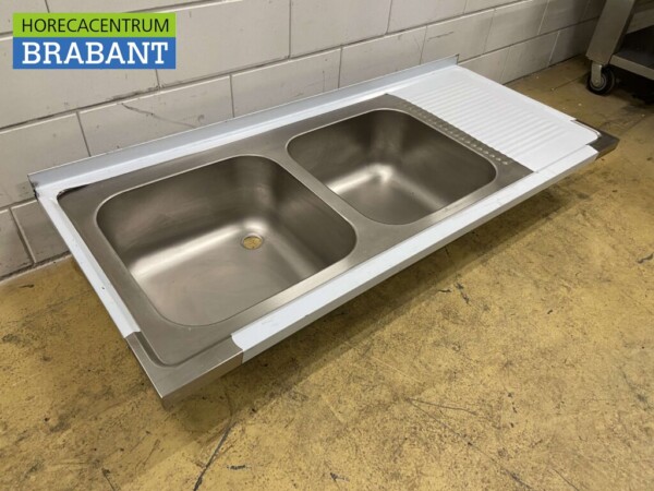 Plan de travail en acier inoxydable Double évier 160 x 70 cm Horeca – Image 2