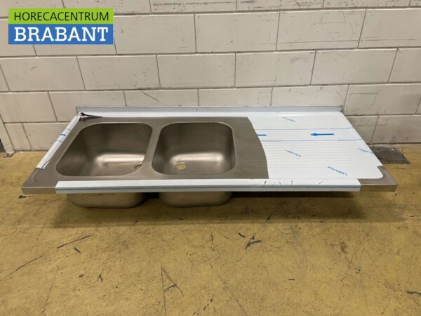 Plan de travail en acier inoxydable Double évier 160 x 70 cm Horeca