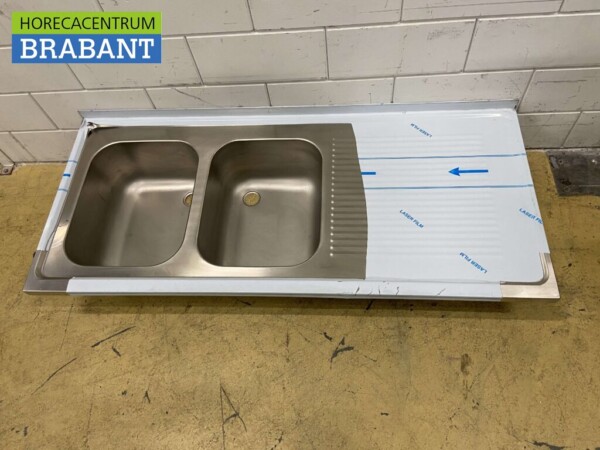 Plan de travail en acier inoxydable Double évier 160 x 70 cm Horeca – Image 2
