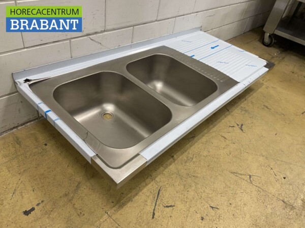 Plan de travail en acier inoxydable Double évier 160 x 70 cm Horeca – Image 3
