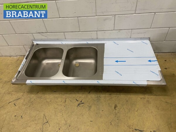 Plan de travail en acier inoxydable Double évier 160 x 70 cm Horeca