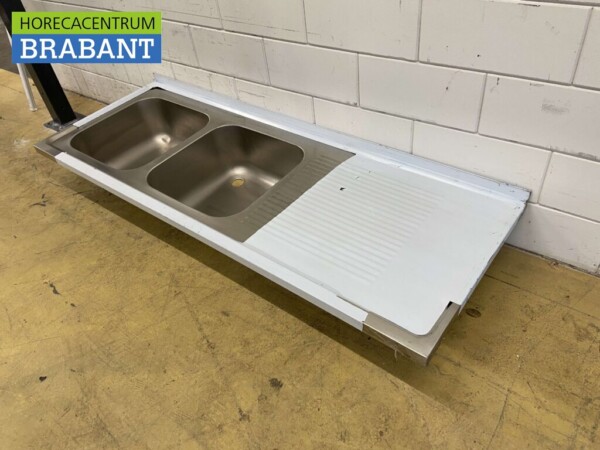 Plan de travail en acier inoxydable Double évier 190 x 70 cm Horeca – Image 2