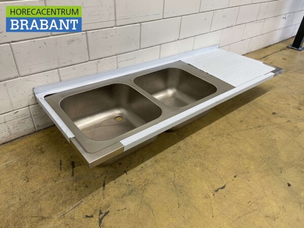 Plan de travail en acier inoxydable Double évier 190 x 70 cm Horeca – Image 3