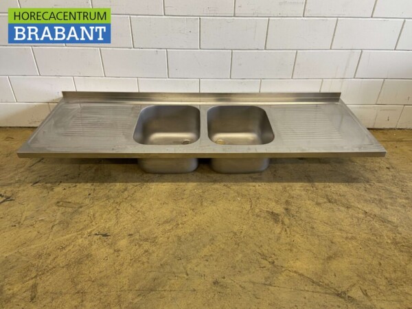 Plan de travail en acier inoxydable Double évier 200 x 70 cm Horeca