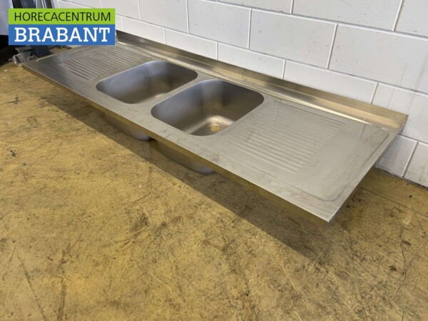 Plan de travail en acier inoxydable Double évier 200 x 70 cm Horeca – Image 4