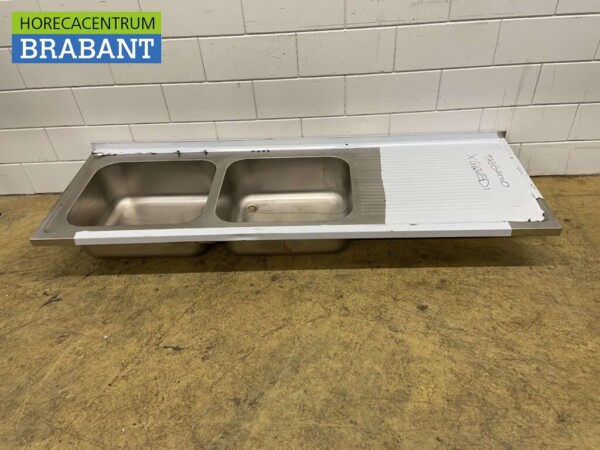 Plan de travail en acier inoxydable Double évier 210 x 70 cm Horeca