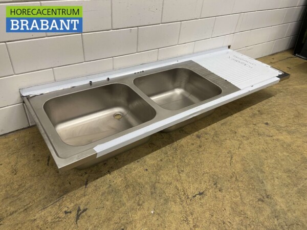 Plan de travail en acier inoxydable Double évier 210 x 70 cm Horeca – Image 2