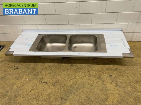 Plan de travail en acier inoxydable Double évier 200 x 70 cm Horeca