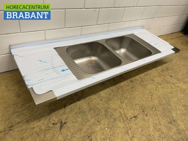 Plan de travail en acier inoxydable Double évier 200 x 70 cm Horeca – Image 2