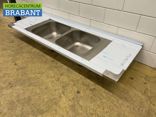 Plan de travail en acier inoxydable Double évier 200 x 70 cm Horeca – Image 3