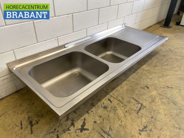 Plan de travail en acier inoxydable Double évier 190 x 70 cm Horeca – Image 2