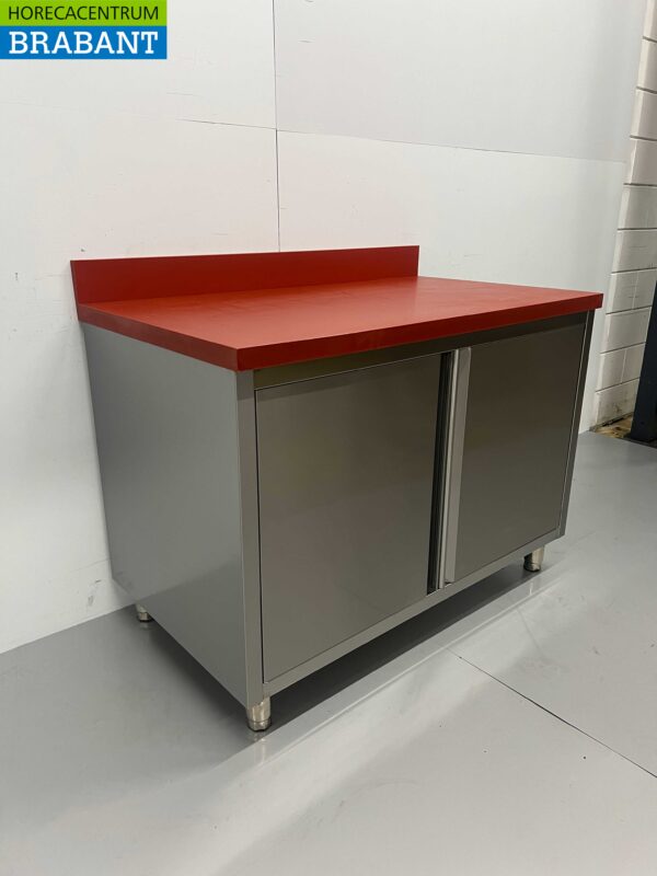 Acier inoxydable Polyéthylène PE Armoire Armoire Table à découper 2 portes pliantes 120 cm Restauration Boucherie – Image 2