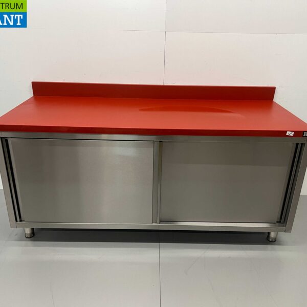 Acier inoxydable Polyéthylène PE Armoire Armoire Table à découper Premium-line 2 portes coulissantes 180 cm Restauration Boucherie