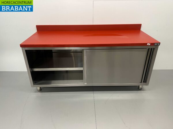 Acier inoxydable Polyéthylène PE Armoire Armoire Table à découper Premium-line 2 portes coulissantes 180 cm Restauration Boucherie – Image 5