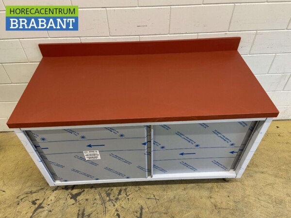 Acier inoxydable Polyéthylène PE Armoire Armoire Table à découper Premium-line 2 portes coulissantes 150 cm Restauration Boucherie – Image 4