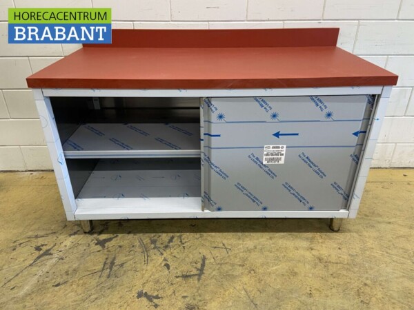 Acier inoxydable Polyéthylène PE Armoire Armoire Table à découper Premium-line 2 portes coulissantes 150 cm Restauration Boucherie – Image 5