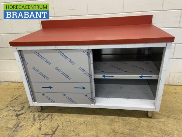 Acier inoxydable Polyéthylène PE Armoire Armoire Table à découper Premium-line 2 portes coulissantes 140 cm Restauration Boucherie – Image 4