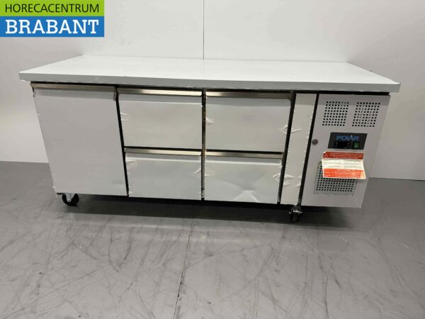 Établi réfrigéré Polar en acier inoxydable 1 porte et 4 tiroirs 179,5 cm 230V Horeca