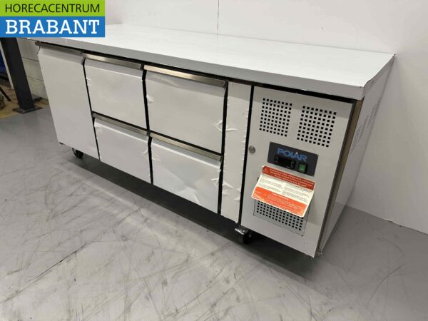 Établi réfrigéré Polar en acier inoxydable 1 porte et 4 tiroirs 179,5 cm 230V Horeca – Image 2
