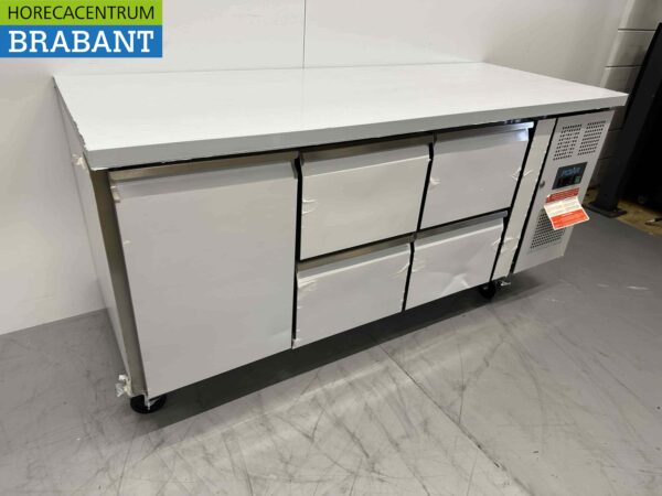 Établi réfrigéré Polar en acier inoxydable 1 porte et 4 tiroirs 179,5 cm 230V Horeca – Image 3