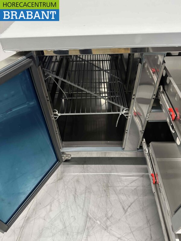 Établi réfrigéré Polar en acier inoxydable 1 porte et 4 tiroirs 179,5 cm 230V Horeca – Image 4