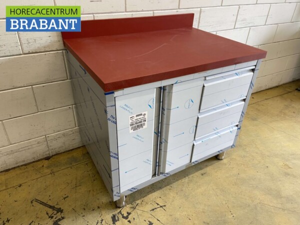 Acier inoxydable Polyéthylène PE Armoire de travail Armoire Table à découper 2 portes battantes et 3 tiroirs 100 cm Restauration Boucherie – Image 4