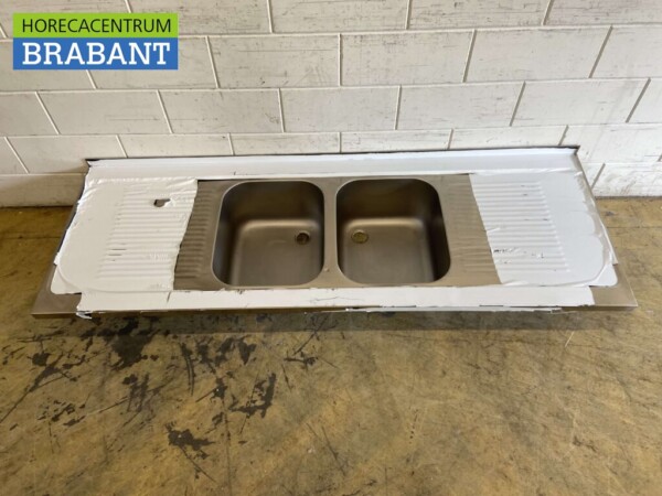 Plan de travail en acier inoxydable Double évier 200 x 70 cm Horeca – Image 2