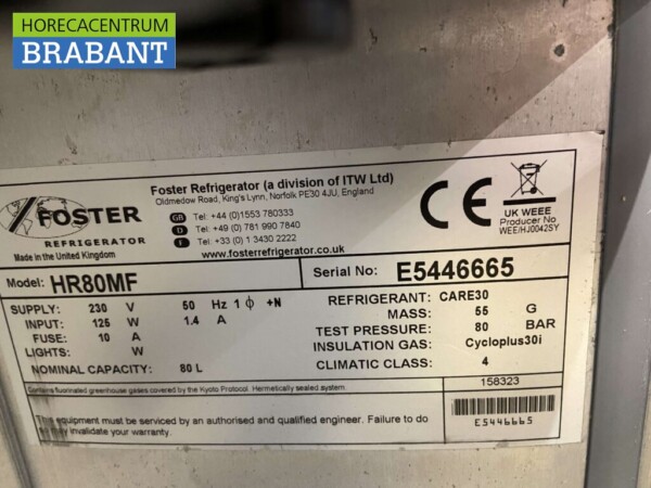 Réfrigérateur Foster en acier inoxydable Réfrigérateur 80 litres 230V Horeca – Image 5