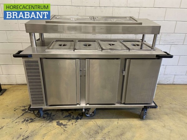 Établi réfrigéré mobile Rieber en acier inoxydable 3 portes et porte-salade 174 cm 230V Horeca