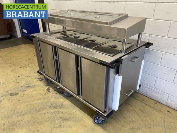 Établi réfrigéré mobile Rieber en acier inoxydable 3 portes et porte-salade 174 cm 230V Horeca – Image 2