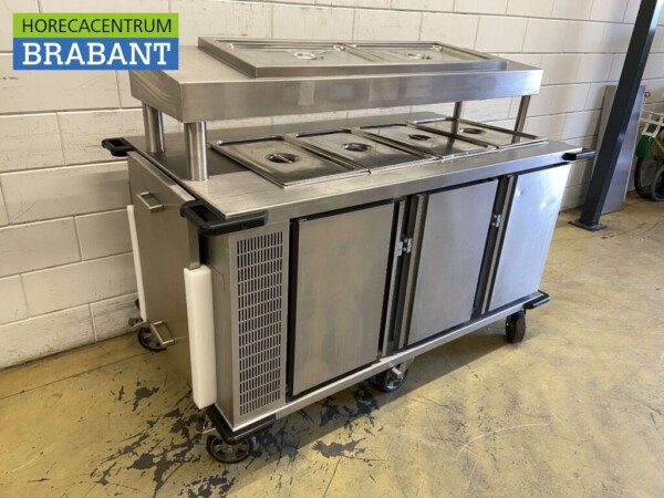 Établi réfrigéré mobile Rieber en acier inoxydable 3 portes et porte-salade 174 cm 230V Horeca – Image 3
