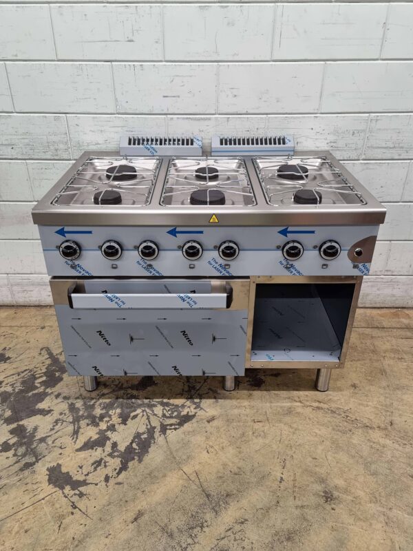 Acier inoxydable MBM Dexion Cuisinière à gaz 6 feux avec four à gaz 110 cm GAS Horeca