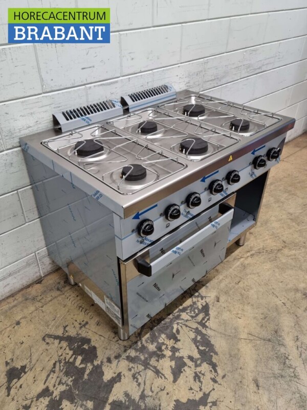 Acier inoxydable MBM Dexion Cuisinière à gaz 6 feux avec four à gaz 110 cm GAS Horeca – Image 2