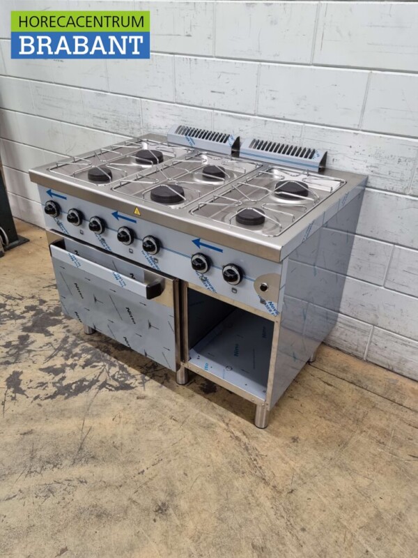 Acier inoxydable MBM Dexion Cuisinière à gaz 6 feux avec four à gaz 110 cm GAS Horeca – Image 3