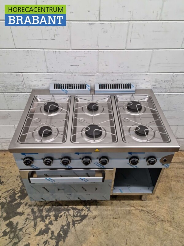 Acier inoxydable MBM Dexion Cuisinière à gaz 6 feux avec four à gaz 110 cm GAS Horeca – Image 4