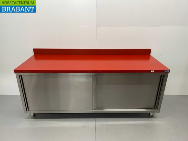 Acier inoxydable Polyéthylène PE Armoire Armoire Table à découper Premium-line 2 portes coulissantes 200 cm Restauration Boucherie