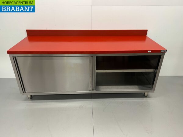 Acier inoxydable Polyéthylène PE Armoire Armoire Table à découper Premium-line 2 portes coulissantes 200 cm Restauration Boucherie – Image 4