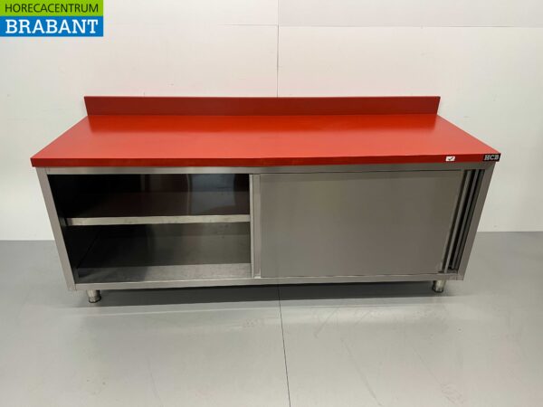Acier inoxydable Polyéthylène PE Armoire Armoire Table à découper Premium-line 2 portes coulissantes 200 cm Restauration Boucherie – Image 5