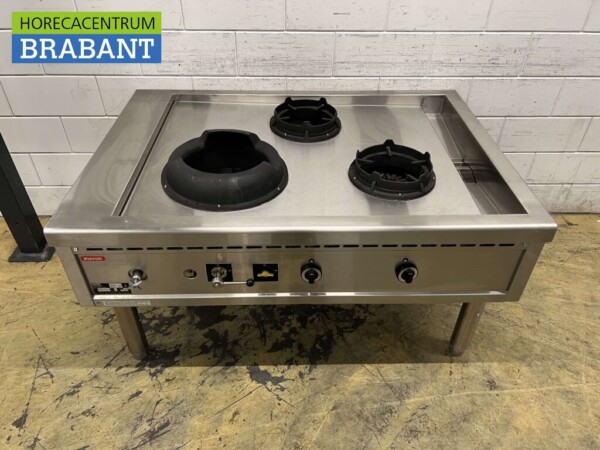 Table wok Nayati en acier inoxydable cuiseur wok 3 brûleurs 150 cm Propane gaz Restauration – Image 2