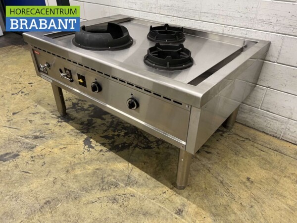 Table wok Nayati en acier inoxydable cuiseur wok 3 brûleurs 150 cm Propane gaz Restauration – Image 3