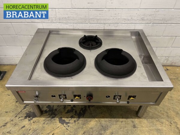 Table wok Nayati en acier inoxydable cuiseur wok 3 brûleurs 150 cm GAZ Gaz naturel Restauration – Image 2